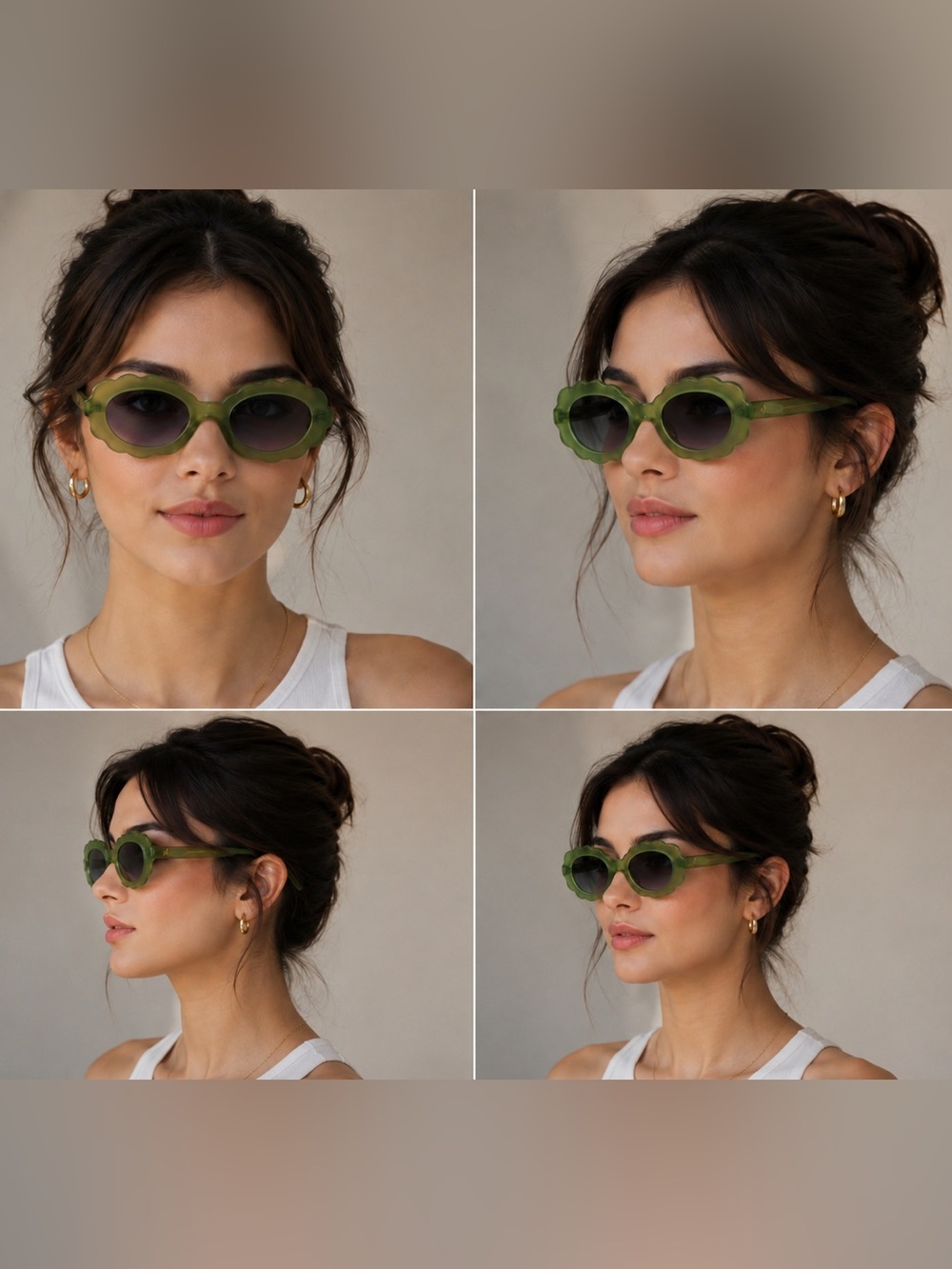 Zara Green Scalloped Oval Sunglasses
